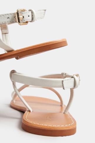 LTS White Leather Crossover Strap Flat Sandals In Standard Fit | Long ...