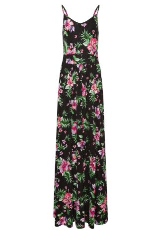 LTS Tall Women's Black Floral Print Strappy Maxi Dress | Long Tall Sally