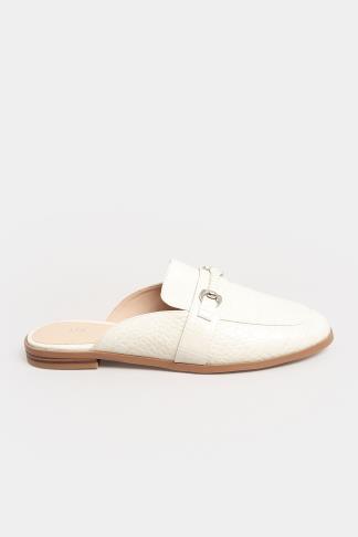 LTS White Croc Leather Mule Loafers In Standard Fit | Long Tall Sally