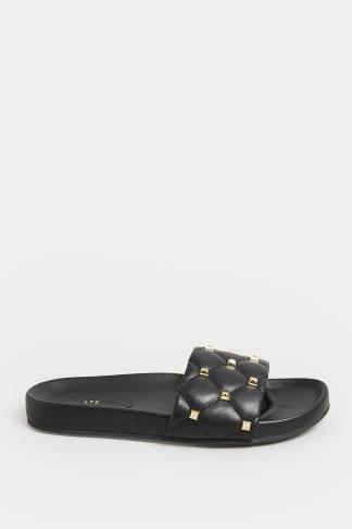 LTS Black Stud Quilted Sliders In Standard Fit | Long Tall Sally