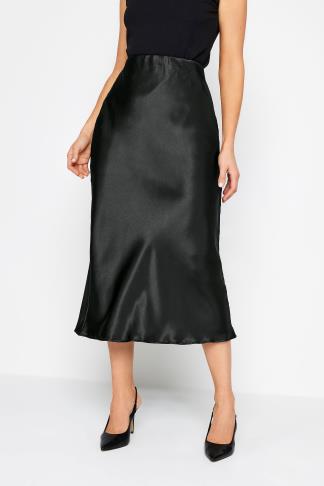 LTS Tall Womens Black Satin Midi Skirt | Long Tall Sally
