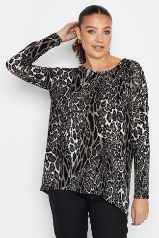 LTS Tall Women's Black Animal Print Soft Touch Top | Long Tall Sally