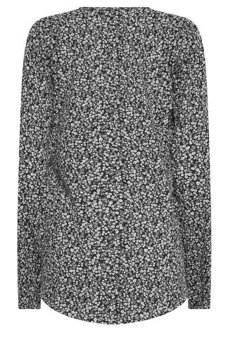 LTS Tall Black Floral Print Long Sleeve Henley Top | Long Tall Sally