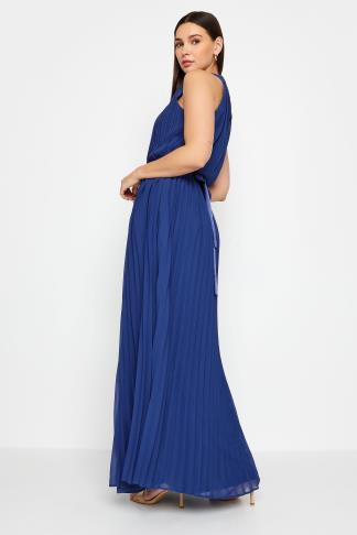 LTS Tall Womens Dark Blue Halterneck Pleated Maxi Dress | Long Tall Sally