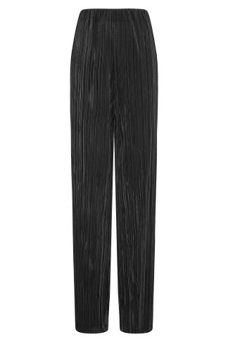 Tall Women's LTS Black Glitter Plisse Wide Leg Trousers | Long Tall Sally