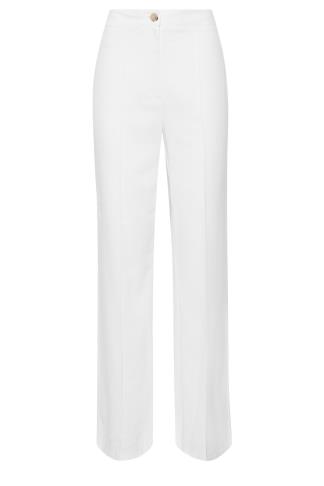 LTS Tall Women's White Wide Leg Linen Look Trousers | Long Tall Sally