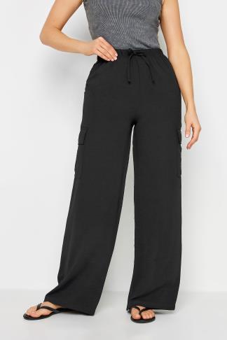 LTS Tall Women's Black Cargo Crepe Wide Leg Trousers | Long Tall Sally