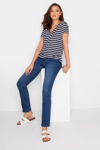 LTS Tall Women's Navy Blue Stripe V-Neck T-Shirt | Long Tall Sally