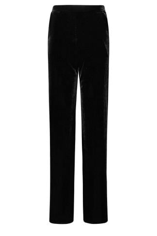 LTS Tall Women's Black Velvet Wide Leg Stretch Trousers | Long Tall Sally