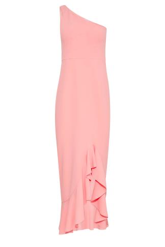 LTS Tall Women's Coral Pink One Shoulder Frill Dress | Long Tall Sally