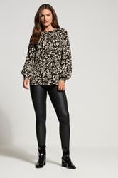LTS Tall Black Abstract Leaf Placket Button Shirt | Long Tall Sally 2