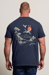 BadRhino Big & Tall Navy Blue Japanese Landscape Graphic T-Shirt | BadRhino 3