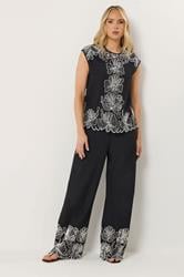 LTS Tall Women's Set Black Floral Embroidered Linen Top & Trousers Set | Long Tall Sally  3