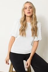 LTS Tall Ivory White Dobby Spot Sleeve Blouse | Long Tall Sally 1