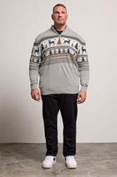 BadRhino Big & Tall Grey Fairisle Deer Quarter Zip Knitted Jumper | BadRhino 4
