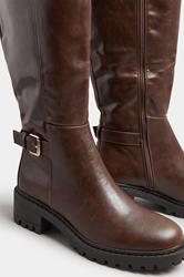 Brown Faux Leather Buckle Detail Knee High Boots In Standard Fit | Yours Clothing 5