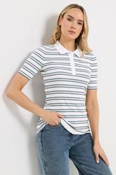 LTS Tall Women's White & Blue Stripe Polo Top | Long Tall Sally 3