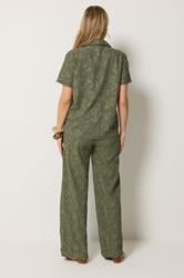 LTS Tall Women's Set Olive Green Floral Embroidered Shirt & Trousers | Long Tall Sally  2