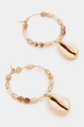 Gold Tone Shell Bead Hoop Earrings | Yours Clothing 2