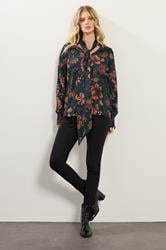 LTS Tall Teal Blue Floral Tie Neck Blouse | Long Tall Sally 3
