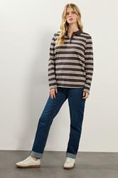 LTS Tall Chocolate Brown Striped Jersey Polo Top | Long Tall Sally 2