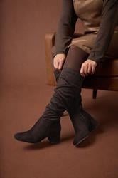 Chocolate Brown Faux Suede Ruched Knee High Boots In Standard Fit | Yours Clothing 1