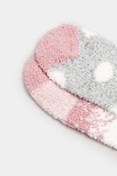 2 PACK Grey & Pink Fluffy Bed Socks | Yours Clothing 5