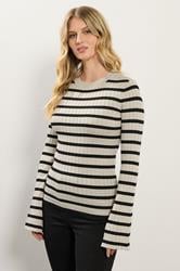 LTS Tall Natural Brown Striped Ribbed Jumper | Long Tall Sally 1