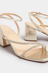 Gold Diamante Block Heel Sandals In Extra Wide EEE Fit | Yours Clothing 5
