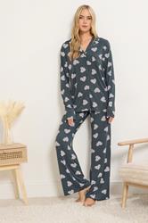 LTS Tall Grey Soft Touch Animal Heart Pyjama Set | Long Tall Sally 1