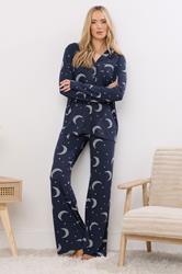 LTS Tall Navy Blue Soft Touch Moon Pyjama Set | Long Tall Sally 1