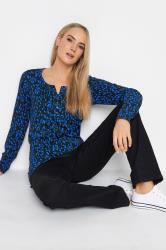 LTS Tall Black Spot Print Long Sleeve Henley Top | Long Tall Sally 4