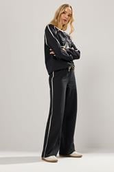 LTS Tall Black Pipe Detail Wide Leg Joggers | Long Tall Sally 1