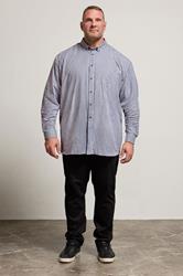 KAM Big & Tall Navy Blue Long Sleeve Gingham Shirt | BadRhino 2