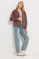LTS Tall Women's Chocolate Brown Cotton Funnel Neck Jacket | Long Tall Sally 1