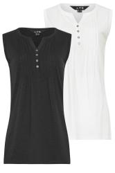 LTS 2 PACK Tall Women's Black & White Cotton Henley Vest Tops | Long Tall Sally 7