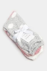 2 PACK Grey & Pink Fluffy Bed Socks | Yours Clothing 4