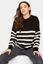 LTS Tall Women's Black & White Stripe Drop Shoulder Jumper | Long Tall Sally 1