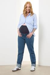 LTS Tall Women's Maternity Indigo Blue Washed UNA Mom Jeans | Long Tall Sally 1