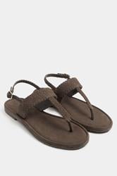 Chocolate Brown Woven Toe Post Sandals In Extra EEE Wide Fit | Yours Clothing 1