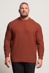 BadRhino Big & Tall Burnt Red Textured Crew Neck Knitted Jumper | BadRhino 1