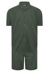 BadRhino Big & Tall Green Textured Revere Shirt & Short Co-ord Set | BadRhino 7