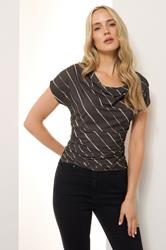 LTS Tall Chocolate Brown Striped Cowl Neck Top | Long Tall Sally 1