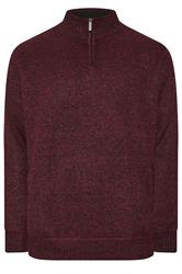 D555 Big & Tall Burgundy Red Quarter Zip Knitted Jumper 1