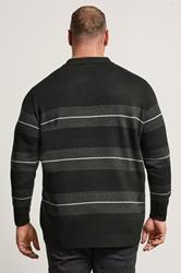 BadRhino Big & Tall Black Stripe Collared Knitted Jumper | BadRhino 3