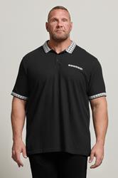 BadRhino Big & Tall Black Jacquard Checked Collar Polo Shirt | BadRhino 1