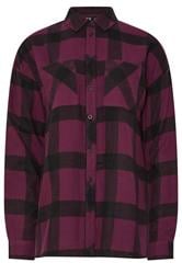 LTS Tall Burgundy Red Cotton Check Oversized Shirt | Long Tall Sally 1