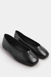 Black Faux Leather Square Toe Ballet Pumps In Extra Wide EEE Fit | Yours Clothing 1