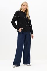 LTS Tall Black Knitted Eyelet Jumper | Long Tall Sally 2
