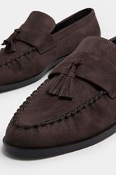 LTS Chocolate Brown Faux Suede Tassel Flat Loafers | Long Tall Sally 4